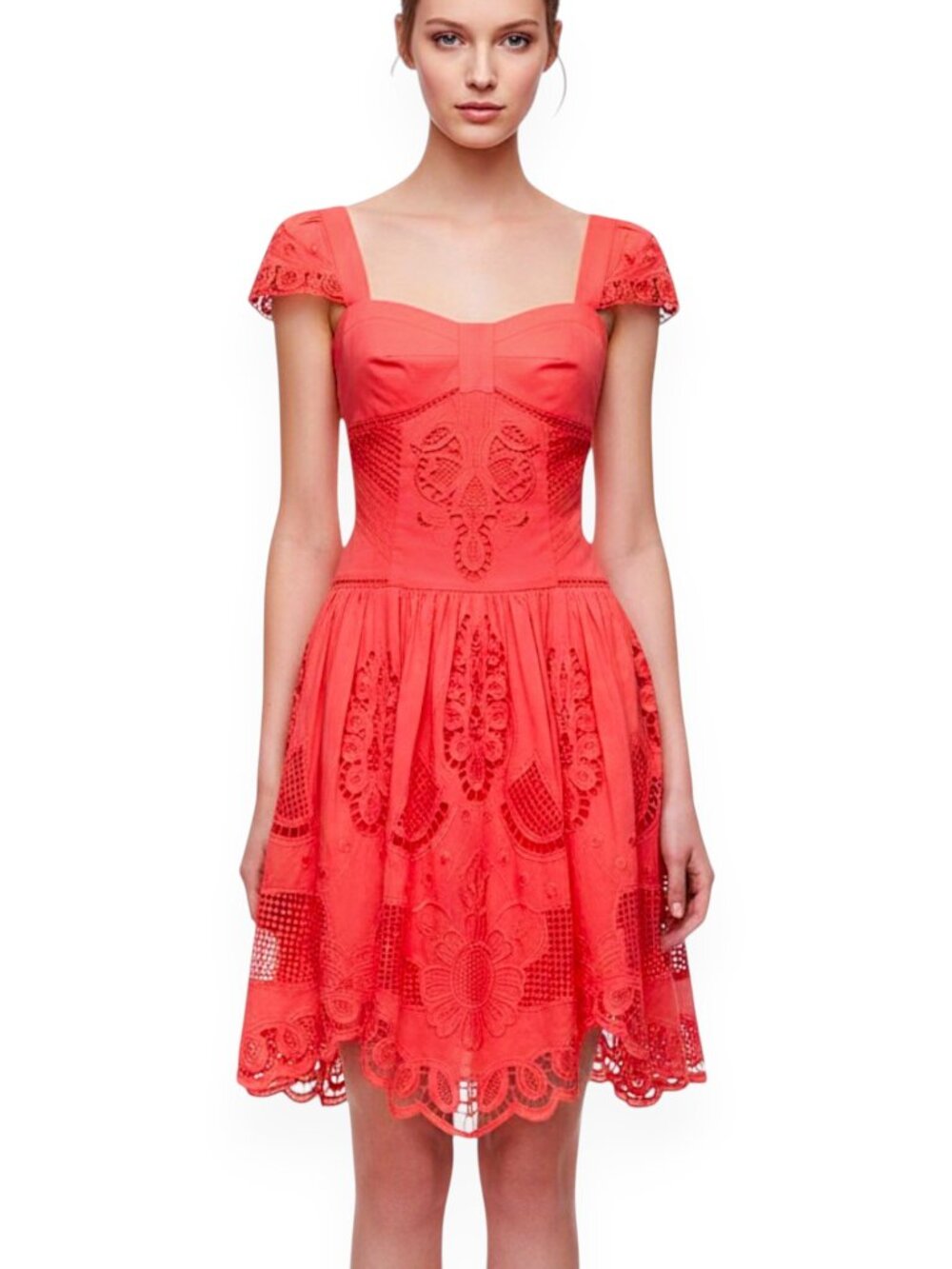 Karen Millen Coral Pink Lace Peasant Boho Dress Broderie Anglaise New NWOT 2